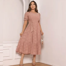 Women's Midi Dress Três Marias Laise Mesh Wedding Evening Formal And Night Elegant And Casual - 乾枯玫瑰色 - 查看 1