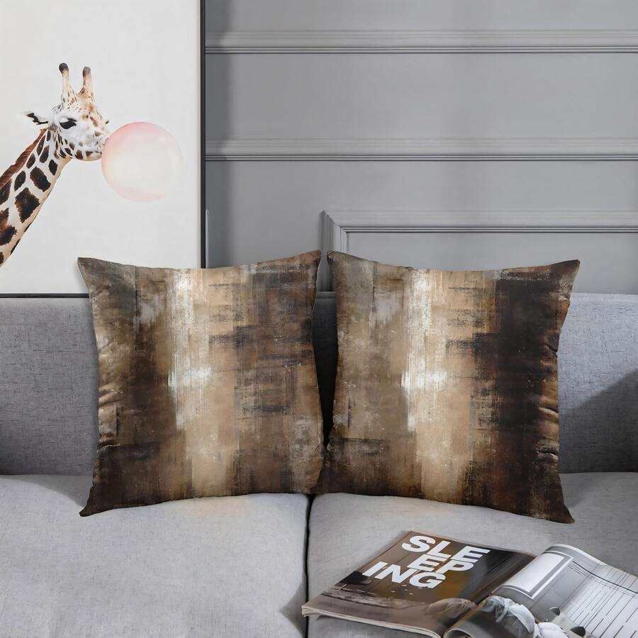 2pcs Modern Retro Brown Wooden Board Geometric Pattern Decorative Pillow Covers, Soft & Comfortable Polyester Cushion Covers, Decorative Pillows, Zippered, 45x45cm, Suitable For Home Decor Living Room Sofa, Bedroom Headboard, Car, Office And Various Rooms, Pillow Inserts Not Included