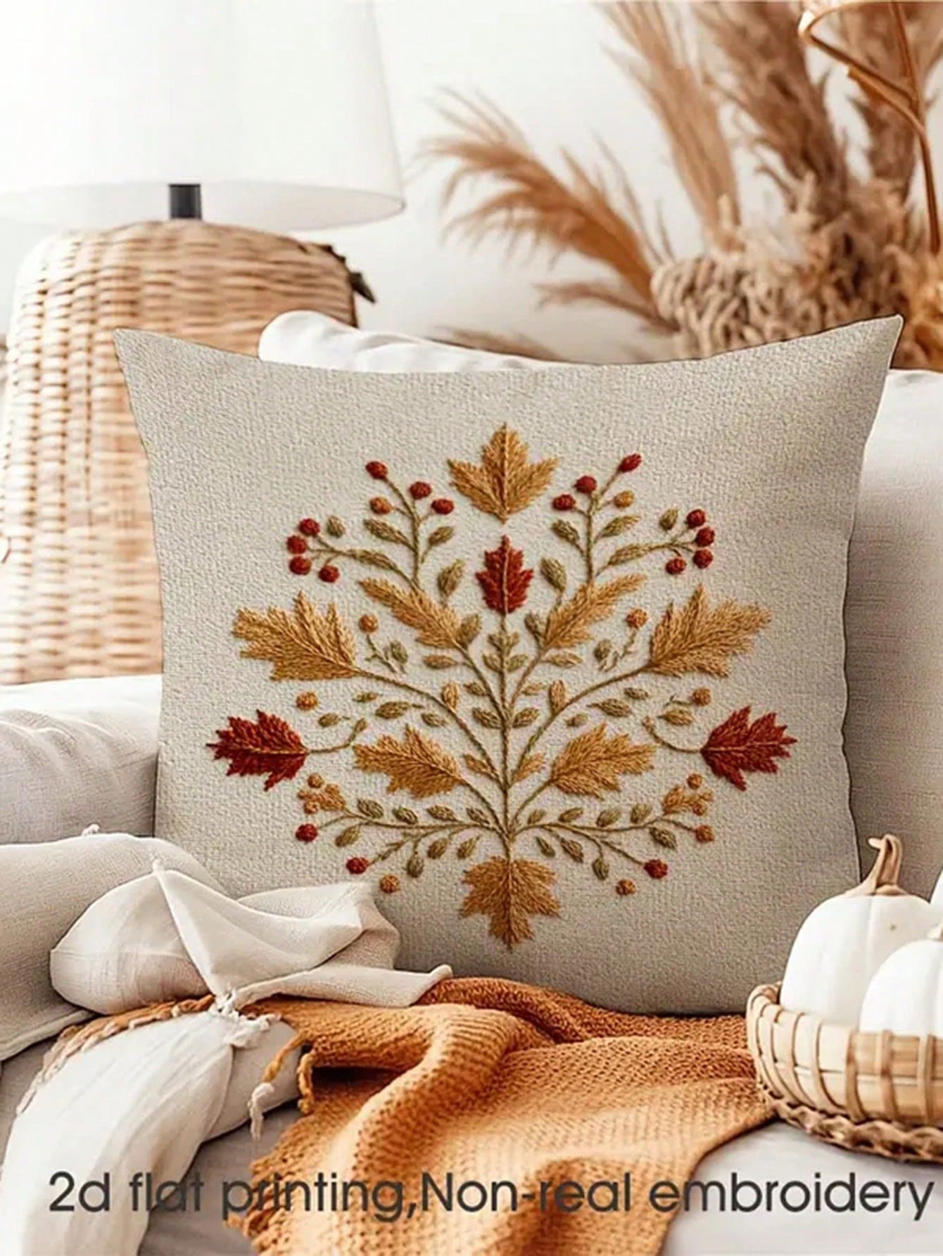 1/2/4 Stück Leinen 2D Flachdruck ohne echte Stickerei, symmetrisches Herbstblatt Muster Kissenbezüge, dekorative Kissen für Herbst mit Reißverschluss, waschbare Polyesterstoff, weich & gemütlich für festliche Tisch- oder Fensterbank Atmosphäre (ohne Füllung), 2D Flachdruck