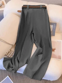 Classic Solid Color Relaxed Fit Business Casual Pants - Grey - View 2