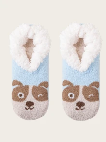 1 Pair Adult Women's Thick Thermal Lined Non- Socks, Warm Indoor Home Floor Socks With Silicone Grip, Suitable For Autumn/Winter