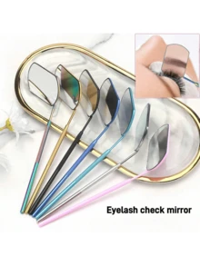 1 pieza Espejo para extensión de pestañas Herramientas de injerto de pestañas Espejo multifuncional de acero inoxidable para verificar las pestañas Belleza Maquillaje-Herramientas para extensión de pestañas-Espejo de artista de pestañas