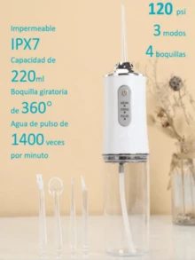 Juego de irrigador dental eléctrico, irrigador bucal inalámbrico, 4 boquillas, boquilla giratoria de 360 ​​grados, adecuado para el cuidado dental diario y la limpieza de encías para hombres y mujeres, opción ideal para regalos navideños.