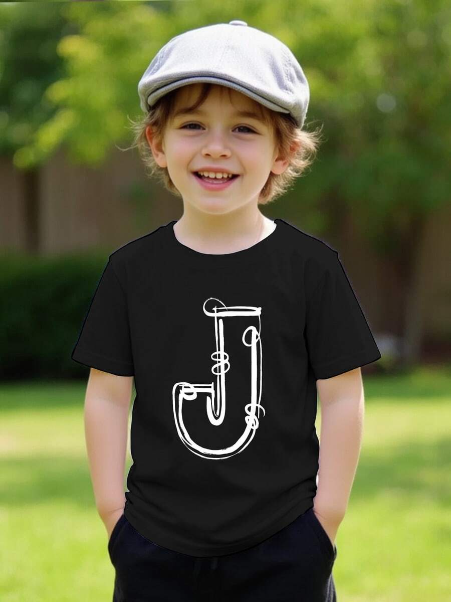 envío nacional  Letra, J, blanca ropa de niño disfraz halloween niño playeras de niño - Negro - Ver 1
