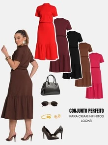 Women's Midi Set Elegant Casual Premium Cotton Comfortable Evangelical Fashion - 鏽棕色 - 查看 8