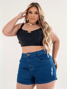 Plus Size Jeans - 深色水洗藍 - 查看 3