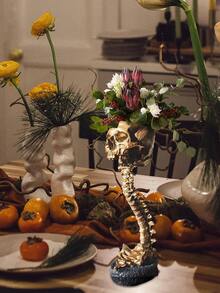 1pc Skull Planter And Spine Stand, Skull Planter With Spine, Resin Human Skeleton Planter, Halloween Statue Decoration, Succulent Skull Planter, Gothic Halloween Home Decor Room Decor Flower Vase Glass Vase - Multicolor - View 6