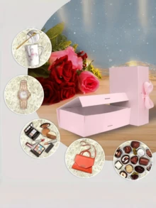 1 个粉色折叠礼品盒，26 厘米 * 19 厘米 * 8 厘米，豪华生日礼品包装盒，圣诞礼品盒，万圣节礼品，新年礼品盒，伴娘礼品，婚礼礼品盒