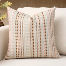 1pc Colorful Chenille Decorative Throw Pillow Cover, Soft Modern Abstract Bohemian Style Home Decor Cushion For Sofa, Bedroom, Living Room, All Season, Also Suitable As Gift - Fair Isle Pink - View 5