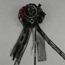 Lolita Comic Con Mini Hat. Gothic Retro Dark Hat, European And American Vampire Photo Party Accessories, Halloween Black Feather Hat, Lolita Headdress, Soft Girl 2D Party Wear Accessories. - Hoa hồng đỏ - Xem 4