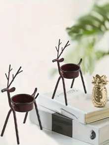 圣诞棕色驯鹿烛台 - 创意铁艺蜡画效果，不含蜡烛 - 适用于圣诞节及其他节日餐桌装饰，可作为礼物 - 金属烛台，装饰艺术烛台，香薰烛台，房间装饰，家居装饰，圣诞装饰，圣诞礼物，卧室装饰 - 彩色 - 查看 4