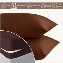 DuVlo Single Mattress Cover With Closure And 1 Microfiber Pillowcase - Chocolate - View 3