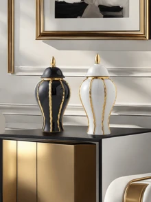 1 pieza Jarrón curvo de cerámica de lujo y alta gama con acabado dorado, adecuado para colocar flores frescas en la mesa de la sala de estar, escritorio de oficina, decoración con flores secas y como un hermoso adorno de jarrón para el estudio.