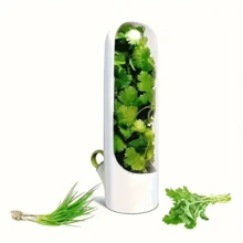 1pc Transparent Vegetable/Herb Refrigerator Storage Box, Plastic Material, No Battery Required, Can Add Water, Keeps Fresh 3-5 Days, Suitable For Cilantro, Asparagus, Cucumber, Carrot And Other Ingredients, Essential Kitchen Tool - White - View 9
