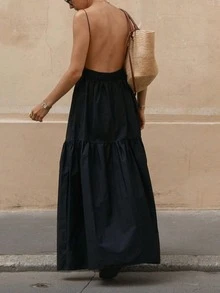 Vestido de playa casual de mujer StyleQye con unicolor, volantes en el bajo, tirantes finos y espalda descubierta, ideal para vacaciones, fiestas en la piscina y paseos de verano