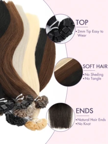 50pcs/Pack Human Hair Extensions, Flat Tip Extensions, 14-22 Inches Straight Hair, Keratin Bonded Extensions, Invisible F-Tip Real Human Hair Extensions