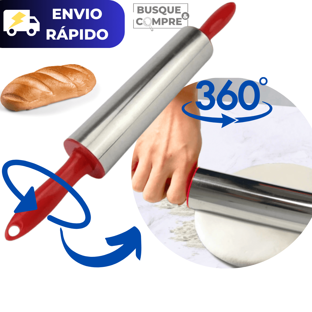 Rolo para Massas Giratório de Inox para Pão Pães Coxinha Salgados Amassar Massa Padeiro Padaria