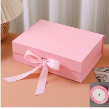 1 个粉色折叠礼品盒，26 厘米 * 19 厘米 * 8 厘米，豪华生日礼品包装盒，圣诞礼品盒，万圣节礼品，新年礼品盒，伴娘礼品，婚礼礼品盒