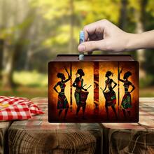 1 Piece - This Vintage Mural-Themed Piggy Bank, Inspired By A Motorcycle Under The Moonlight, Adds A Festive Touch And Makes Saving More Fun. This Reusable Wooden Vintage Mural-Themed Piggy Bank Is A Beautiful Handmade Decorative Item, Perfect For Holidays Such As Valentine's Day, Thanksgiving, Festival, And More.