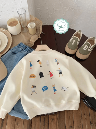Young Boy Casual Round Neck Sweatshirt With Portrait Print, Spring