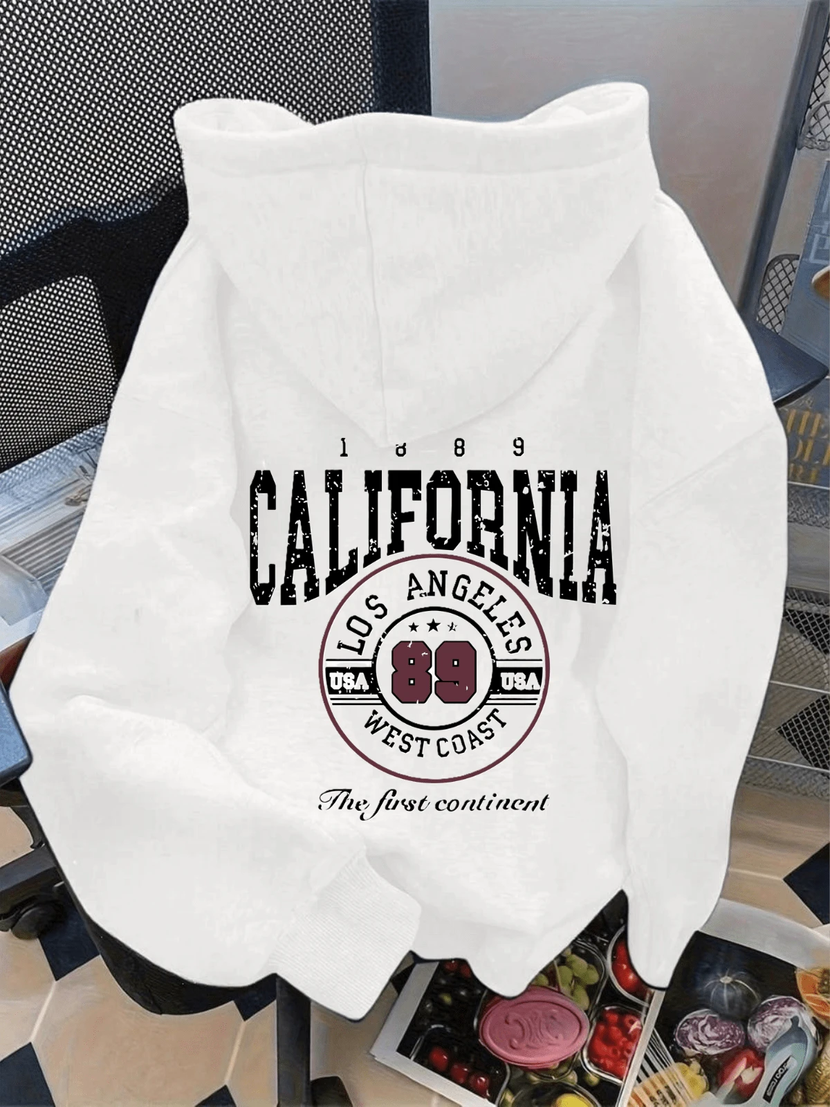 Sudadera hoodie sweatshirt dama mujer gorro capucha manga larga estampado California Los Angeles 89 otoño invierno - Blanco - Ver 1