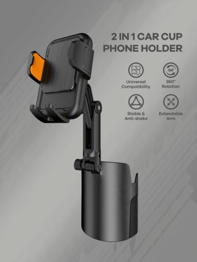 REMAX 2-In-1 Universal Cup Holder Extender; 1-Second Quick Installation, Height & Angle Adjustable; Fits 3.37" - 3.7" Cup Bottom; Stable Non-Slip Design, Suitable For Car, Treadmill, Golf Cart Etc.; Retractable Car Accessory; Car Essential; Automotive Supplies