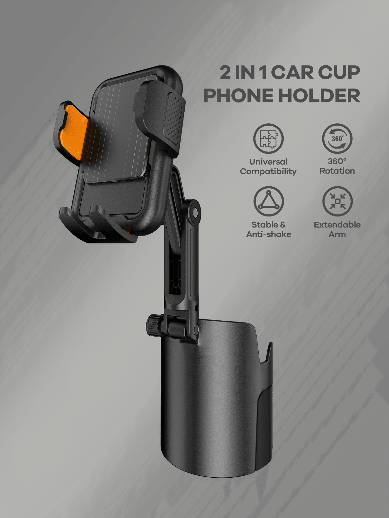 REMAX 2-In-1 Universal Cup Holder Extender; 1-Second Quick Installation, Height & Angle Adjustable; Fits 3.37" - 3.7" Cup Bottom; Stable Non-Slip Design, Suitable For Car, Treadmill, Golf Cart Etc.; Retractable Car Accessory; Car Essential; Automotive Supplies - Black - View 1