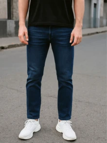 Jeans Slim Straight para Hombre – Corte Recto Ajustado, Urbano y Versátil, Varios Colores - Azul Marino #D08 - Ver 2