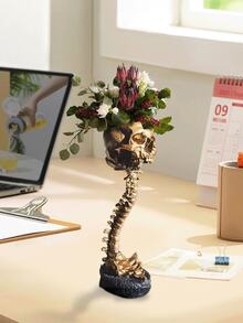 1pc Skull Planter And Spine Stand, Skull Planter With Spine, Resin Human Skeleton Planter, Halloween Statue Decoration, Succulent Skull Planter, Gothic Halloween Home Decor Room Decor Flower Vase Glass Vase - Multicolor - View 1