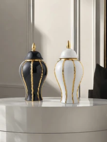 1 pieza Jarrón curvo de cerámica de lujo y alta gama con acabado dorado, adecuado para colocar flores frescas en la mesa de la sala de estar, escritorio de oficina, decoración con flores secas y como un hermoso adorno de jarrón para el estudio.