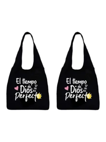 Túi vải bố tote in chữ "El-Tiempo", họa tiết đồ họa màu trắng, túi xách tay tiện dụng, túi mua sắm đa năng, túi du lịch tối giản, túi đựng mỹ phẩm du lịch dung tích lớn, thiết kế mới lạ và dung tích lớn, phù hợp cho mua sắm, đám cưới, sinh nhật, đi biển và các dịp lễ. - màu đen - Xem 16