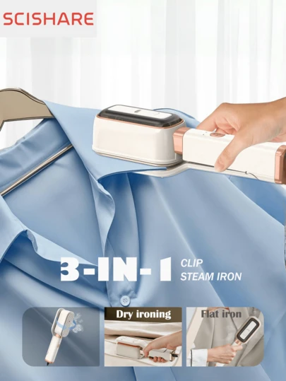 SCISHARE 3-In-1 Upright Steam Iron, With Ironing Board | 1000W Fast Heating, Ready In 20 Seconds | 155°C Dual Steam Mode (15g/Min) | 180° Swivel Base | 60ml Water Tank | Portable Travel Steam Iron | Essential For Home & Travel | Cruise Accessory