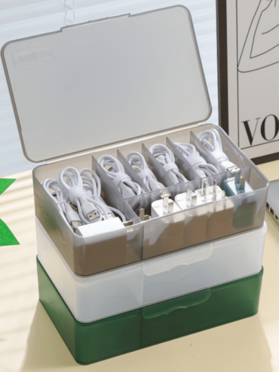 1pc Multi-Functional Desktop Storage Box With Plaid Design And Lid -Charger Storage, Data Cable Storage, Jewelry Storage, Office Stationery Storage, Beauty Product Storage, Organize Nail Art Sheets, Headwear, Hair Clips, Rings, And More!