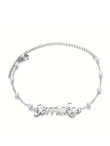 Customized Faux Pearl Anklet With Personal Name, Stainless Steel Fashion Jewelry, New Beach Style Foot Chain, Summer Personal Birthday Gift, Valentine's Day, Birthday, Mother's Day, Christmas, Halloween, Graduation Gift - Style 4 - View 8