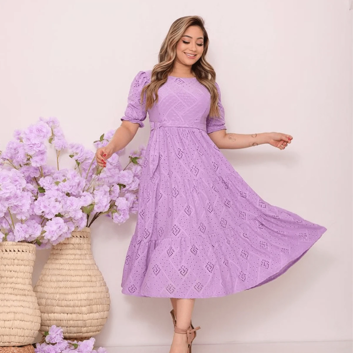 Women's Midi Dress Três Marias Laise Mesh Wedding Evening Formal And Night Elegant And Casual - tử đinh hương - Xem 1