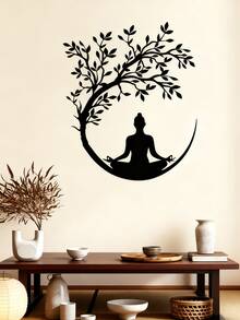 1 件生命之树和佛像金属壁饰，客厅大型佛像壁饰，生命之树壁饰，瑜伽室超大佛像装饰，2 种尺寸可选 - 黑色 - 查看 3