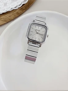 1 件女士简约时尚百搭石英不锈钢表带手表，适合日常装饰 - 銀色 - 查看 4