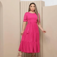 Women's Midi Dress Três Marias Laise Mesh Wedding Evening Formal And Night Elegant And Casual - 玫紅色 - 查看 1