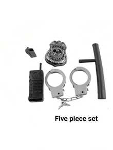 5 قطع طقم زي ضابط للأطفال، تنكر وتمثيل أدوار، يشمل القيود، شارة الشرطة، عصا، صفارة (طراز جهاز اللاسلكي عشوائي) (قيود طراز قديم/جديد عشوائي)، هدية معدات الأحلام، هدية مفاجأة، هدية عيد ميلاد، هدية عيد الميلاد، هدية عيد الهالوين، لعبة