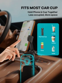 REMAX 2-In-1 Universal Cup Holder Extender; 1-Second Quick Installation, Height & Angle Adjustable; Fits 3.37" - 3.7" Cup Bottom; Stable Non-Slip Design, Suitable For Car, Treadmill, Golf Cart Etc.; Retractable Car Accessory; Car Essential; Automotive Supplies - Black - View 2
