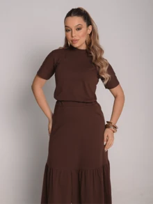 Women's Midi Set Elegant Casual Premium Cotton Comfortable Evangelical Fashion - 鏽棕色 - 查看 4