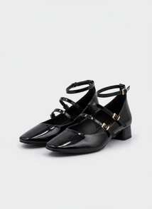 Women's Low Heel Mary Jane Style Shoes With Triple Strap – Elegant Patent Leather Office Shoes - 黑色 - 查看 4