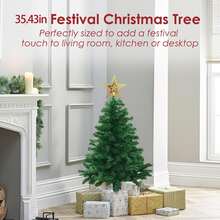 35.43 Inch Artificial Christmas Tree, Green Desktop Christmas Tree With Plastic Base, Mini Christmas Pine Tree, Suitable For Party Supplies, Indoor & Outdoor Holiday Home Decor, With 1 Tree Topper Star Christmas Decorations Home Christmas Gifts Christmas Decor - Green - View 3