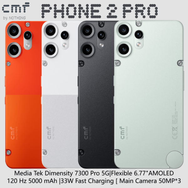 Nothing CMF By Nothing Phone 2 Pro White, 6.77" Screen, 5000mAh Battery,120Hz Flexible AMOLED Dispaly, Four-Camera System, 7.8mm Sleek Edges Design, Gaming Network Boost, Bluetooth 5.3, IP54