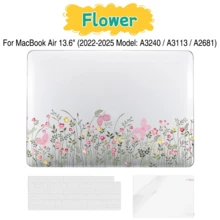 For MacBook Air 13.6" Case (2025-2022) [A3240 M4/ A3113 M3/ A2681 M2], Plastic Hard Shell With Delicate Print & Screen Protector & Keyboard Cover, 3 In 1 Anti-Scratch Apple Laptop Protection Set - Hoa trong suốt - Xem 13