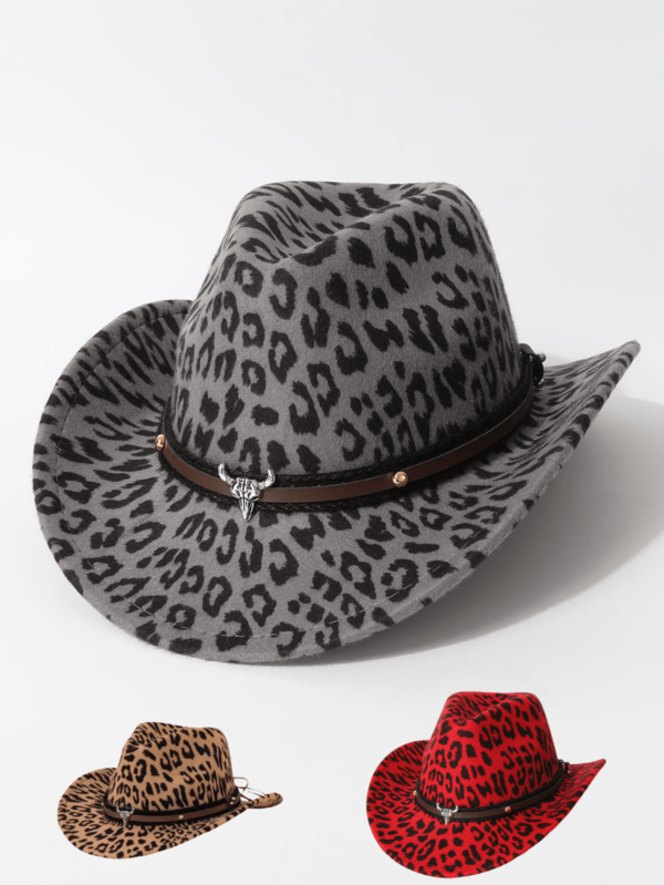 1pc Women's Leopard Print, Cheetah Animal Pattern, Bull Decor, Cowboy Hat, Fedora Hat, Panama Hat, Bowler Hat, Suitable For Music Festivals, Western Cowboy Themed Events, Vintage Parties, Cosplay, Costume Nights, Holiday Balls, Bachelor Parties, Birthday Celebrations, Stage Performances