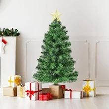 35.43 Inch Artificial Christmas Tree, Green Desktop Christmas Tree With Plastic Base, Mini Christmas Pine Tree, Suitable For Party Supplies, Indoor & Outdoor Holiday Home Decor, With 1 Tree Topper Star Christmas Decorations Home Christmas Gifts Christmas Decor - Green - View 4