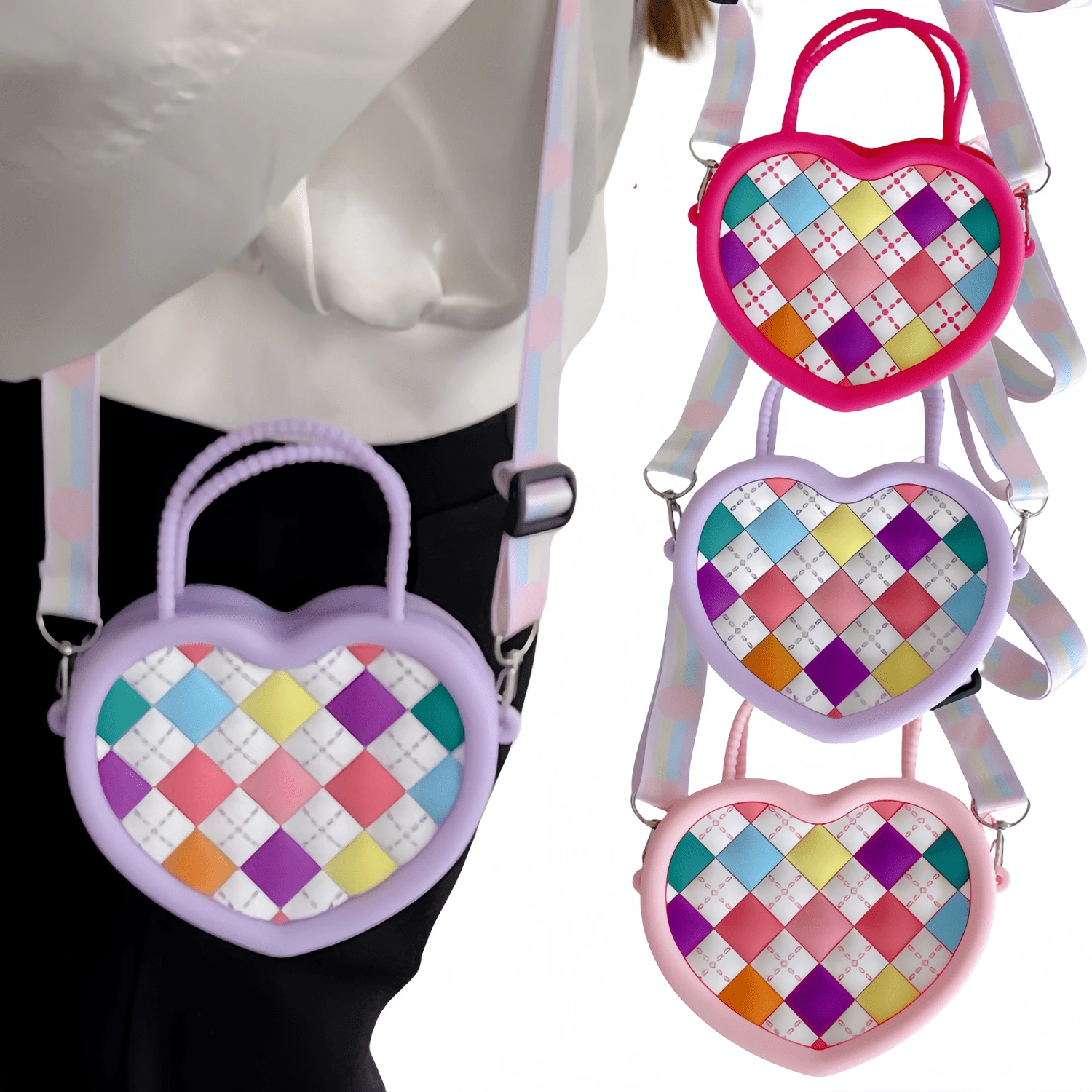 A Silicone Bag With Adjustable Shoulder Straps And A Colorful Checkerboard Pattern Concave Convex Tactile Sensation , A New Year Gift For Girlfriends, Classmates, Friends, Colleagues, And Children