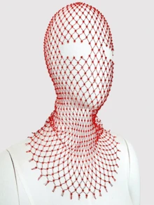 闪亮水钻装饰女士帽子镂空渔网孔全脸面罩头巾帽子派对、学校