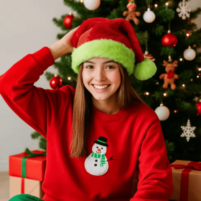 1pc Fluorescent Green Christmas Hat, Plush Double Layer Christmas Hat Decoration, Party Supplies